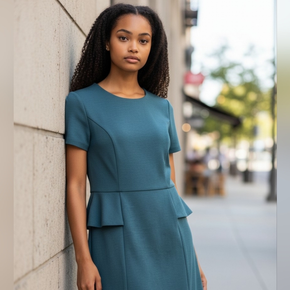 Mossimo Polyester Blend Dark Teal Peplum Midi‎ Dress Classic Style Party Wedding